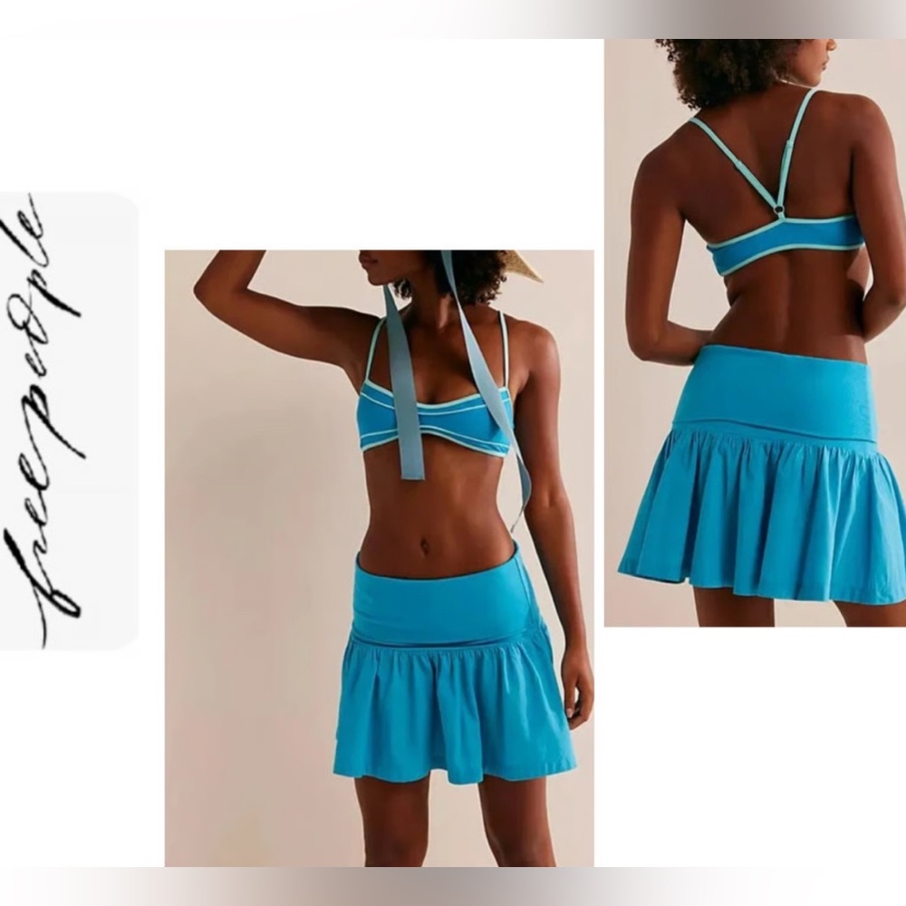 Free People Turquoise Blue Foldover Ruffle Mini Skirt Size XL NWT